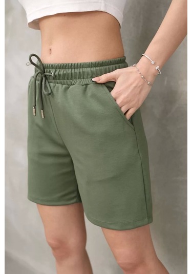 Osy Modal Yumuşak Dokulu Kumaş Kadın Kısa Şort - Haki Haki