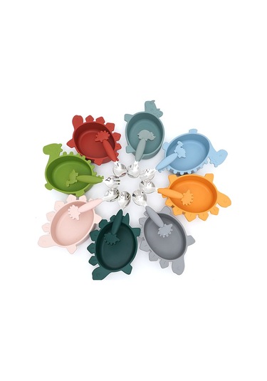 Jianfan Karikatür Mama Kasesi Seti Bebek Silikon Kaşık Çatal Paslanmaz Çelik Mavi Mavi