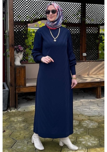 Yağmur Triko Elbise Lacivert Normal