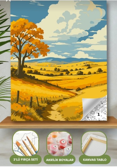 Denic Sayılarla Boyama Seti 40x50 Cm (Çıtalı) Fırça Boya Dahil Numaralı Tuval Bahar Manzara