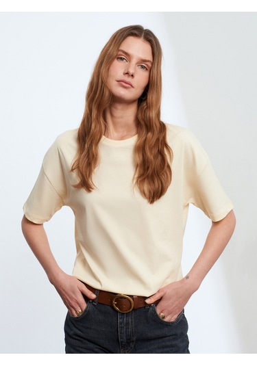 Dilvin 3683 Basic T-shirt-açık Sarı Sarı