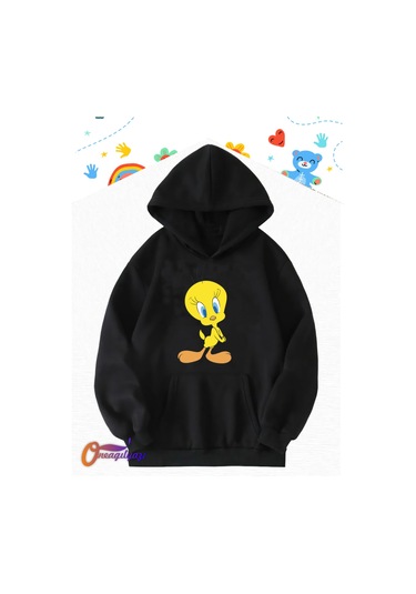 Unısex Tweety Çocuk Sweatshirt Hoodie SiYAH
