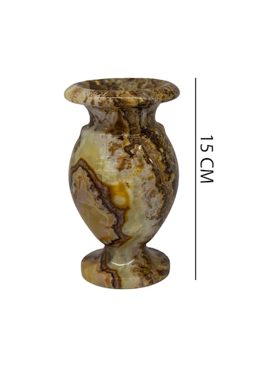 Oniks Doğal Taş Küp Vazo - Damarlı Akik Taşı Dekoratif Vazo