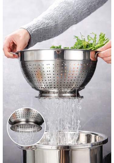 Olla Gümüş Paslanmaz Çelik Kevgir Karıştırma Kasesi Salata Makarna Sebze Meyve Süzgeç 30 Cm Gümüş