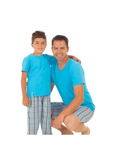 The Don Aile Turkuaz Gri-Lacivert Ekose Erkek Çocuk Pijama Takımı