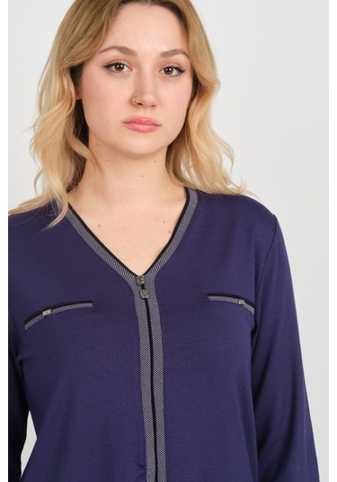 Detay Triko Kadın Süs Cepli Toka Detaylı Uzun Kol Anne Bluz 5717 Mor Mor