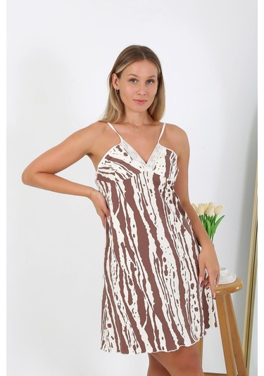 Akbeniz Kadın Büyük Beden İp Askılı Gecelik 98512 Kahve