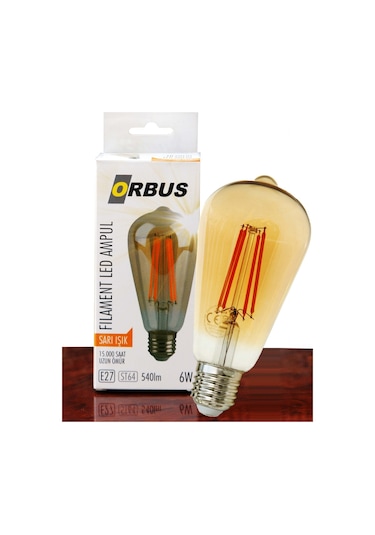 Orbus ST64 6W E27 Filament Sarı Işık Led Ampul