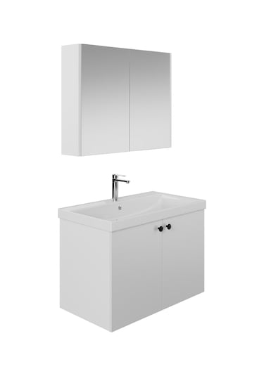 Karen Banyo Mimoza 80 Cm Seramik Lavabolu, Aynalı Banyo Dolabı Seti Lavabo Dahil Komple MDF