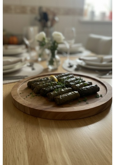 Doğal Masif Ahşap Yuvarlak Sunum Tabağı Meze Ve Tatlı Tabağı