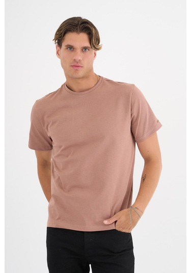 Erkek Kahverengi %100 Pamuklu Standart Kalıp T-shirt Siyah