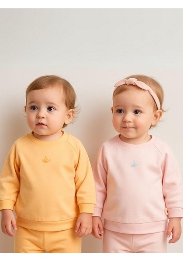 Zekids Kız Bebek 2 Li Organik Basic Pembe Ve Turuncu Sweatshirt Seti-16181 Çok Renkli