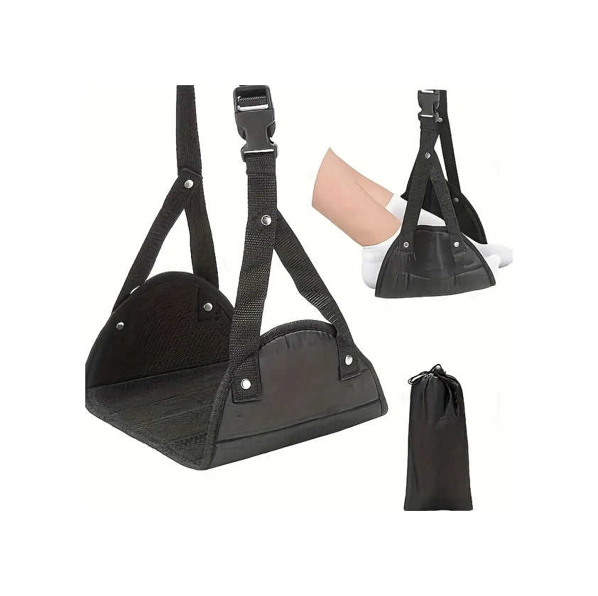 Meridiangoods Siyah Nylon Seyahat Ayağını Rahatlatan Ayak Hamak - Uzun Uçuşlar Ve Ofis Kullanımı İçin