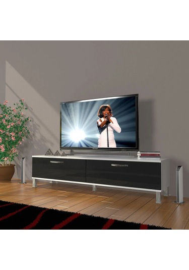 Decoraktiv Eko 140 Mdf Std Krom Ayaklı Tv Ünitesi Tv Sehpası - Beyaz - Siyah Beyaz - Siyah