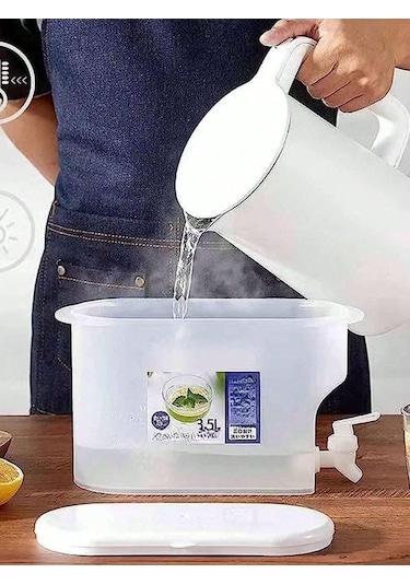 1 Adet Plastik İçecek Dispenseri Tıkaçlı, 1 Galon 3.5 Litre Konteyner, Buzdolabında Musluklu Soğuk Su Isıtıcısı Meyve Çaydanlığı