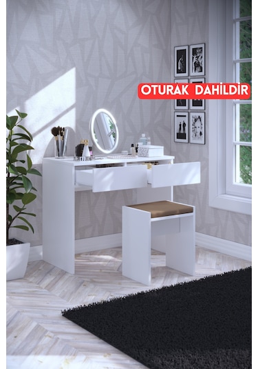 Dekorfim DF02102B İki Çekmeceli Tabureli Makyaj Masası