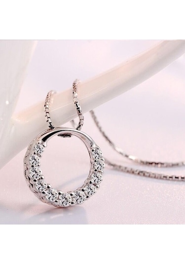 Novahub 925 Ayar Gümüş Kalp Şekilli Kristal Kolye - Kolye Takı Yaka Aksesuar Gümüş