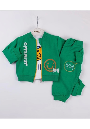 Optimist Nakışlı Erkek Bebek Takım Yeşil Açık Yeşil
