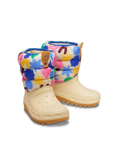 Crocs Classic Neopuff Geo Shapes Boot K Çocuk Çizmesi - Bej / Multi Bej