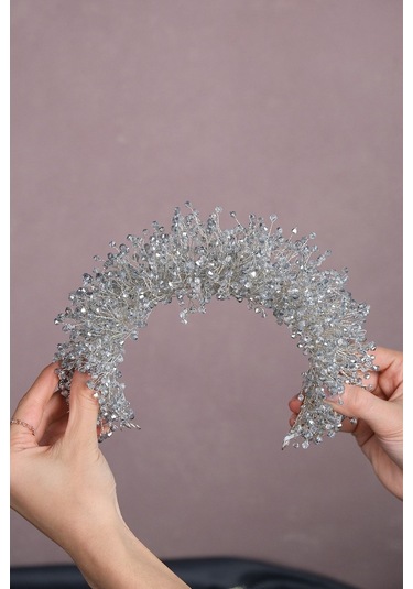 FdayAksesuar En Güzel Gelinlere Özel Gümüş Renk Atair Yogun Kristal Boncuklu Gelin Saç Aksesuarı FRDY31606