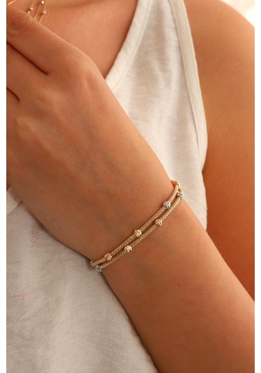 Moom Mücevherat 14 Ayar Altın Dorika Toplu Altın Bileklik Popcorn Renkli Toplar İki Sıra Çok Renkli