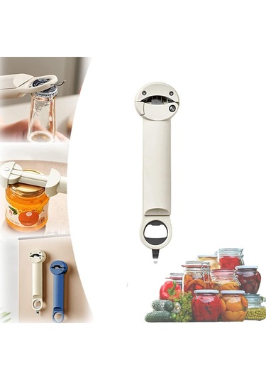 Bej Çok Fonksiyonlu Geri Çekilebilir Açıcı Aracı Yeni Kavanoz Şişe Açacağı Ayarlanabilir Konserve Açacağı Bej