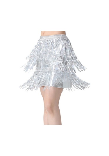 Fastbuy Kadınlar İçin Homyl Parti Rave Payet Püskül Etek Boho Moda Arjantin Gri Gri