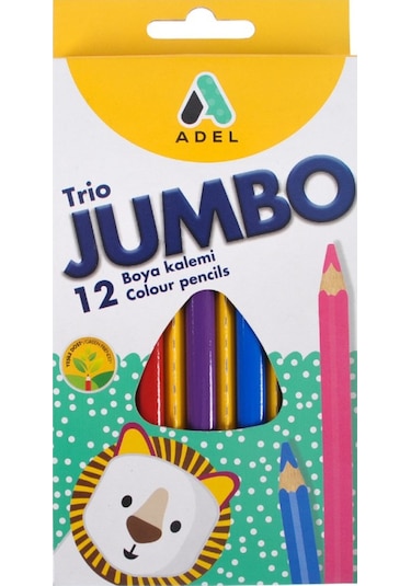 Adel Jumbo Trio 12 Renk Üçgen Gövde Kuru Boya Kalemi