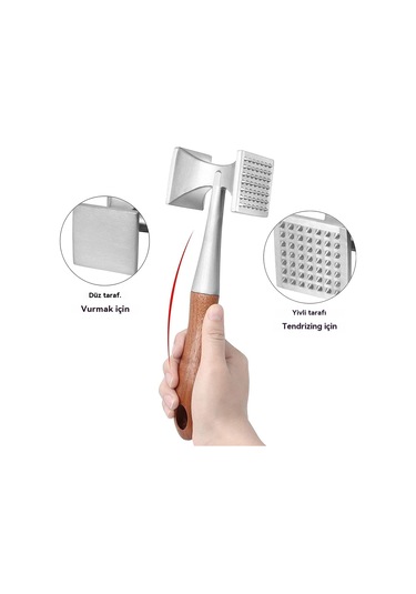 Et Yumuşatma Çekiç Çift Taraflı Et Dövücü Alet Biftek, Sığır Eti Tavuk Tokmağı Mutfak İçin Ahşap Saplı