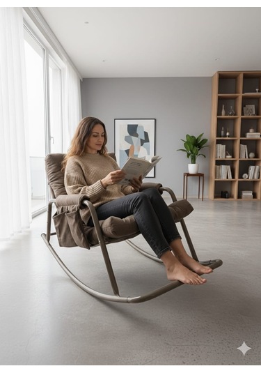 Roket Sallanan Koltuk Rahat Tv, Okuma Ve Emzirme Sandalyesi Yumuşak Minderli Kahverengi