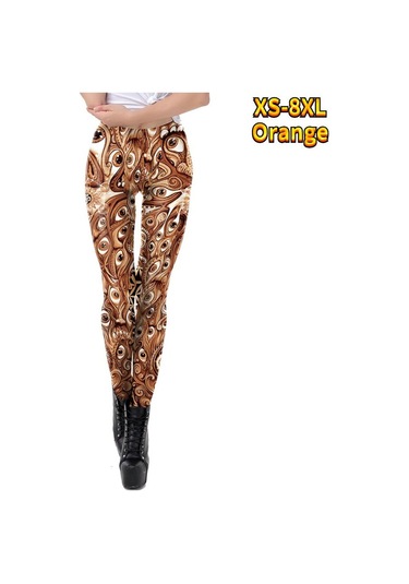 Turuncu Bayan Çok Renkli Gözler Baskılar Streç Yoga Tayt Spor Koşu Spor Salonu Spor Aktif Pantolon Turuncu