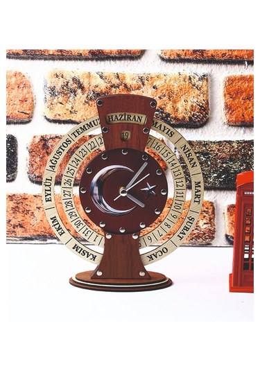 Anneye,Babaya,Sevgiliye Hediye Ay Yıldız Takvimli Ahşap Masa Saati