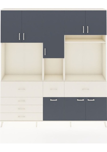 Arges Dolap 10 Raflı 6 Çekmeceli 8 Kapaklı 220x30x243 Aytaşı-antrasit/aytaşı Antrasıt/aytası