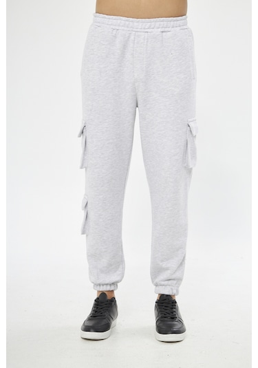 Unisex Regular Cepli Kargo Pantolon - Kargo Eşofman Altı Gri