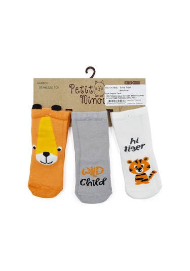 Petit Minou Üçlü 3d Tiger Bebek Çorabı 2179 Turuncu-gri