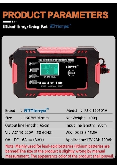 Pazly Tamir Şarj Cihazı Motosiklet Kurşun-asit Akü 12v6a Akıllı Evrensel Araba Şarj Fk