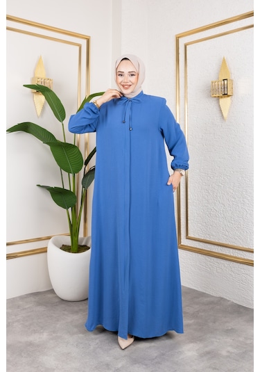 Nevayla Moda Salaş Kesim Aerobin Kumaş Ferace / Mavi - F137