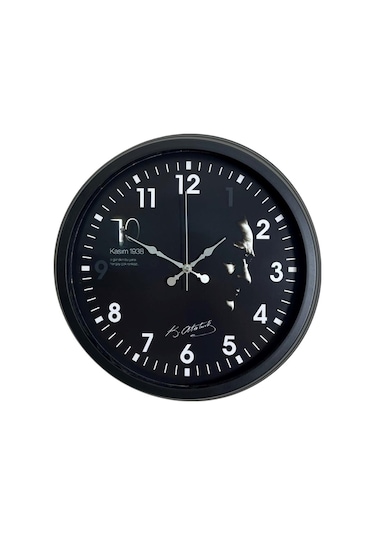 Siyah 40 Cm Metal Atatürk Seri Duvar Saati Renkli
