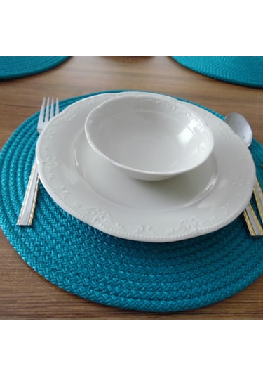 Turkuaz 6 Kişilik 7parça Amerikan Servis, Hasır Supla Takımı, Tab Turkuaz