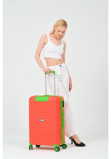 Keo-plus Turuncu-yeşil Orta Boy Silikon Kırılmaz Pp Valiz Turuncu - Yeşil