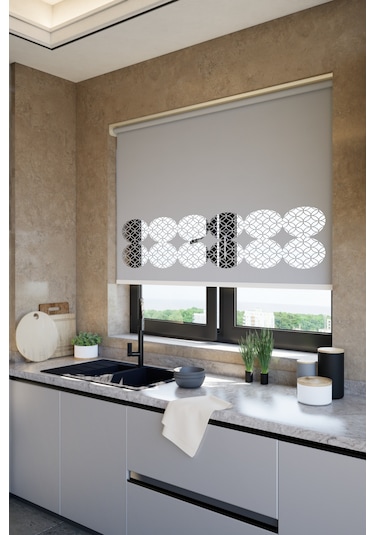 Perdea Lazer Kesim Mat Stor Perde, Lazer Kesimli Klasik Serisi, C-141005 Gri Renk