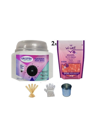 Ekamix Konserve Ağda Makinesi + Vivet Pudralı Granül Ağda 2'li + Cezve