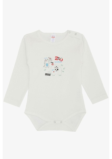 Breeze Erkek Bebek Çıtçıtlı Zıbın Body Hayvanat Bahçesi Dost Hayvanlar Baskılı 9 Ay-3 Yaş, Ekru Ekru