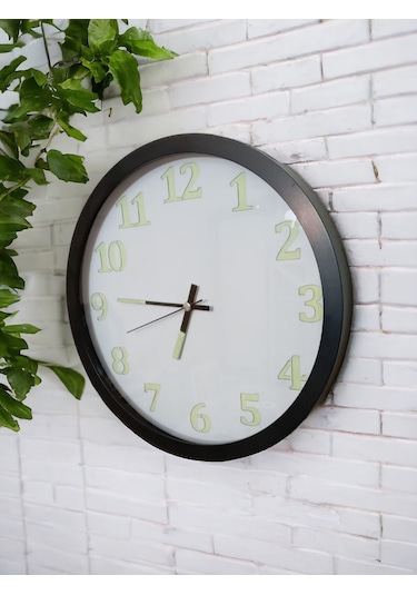 Fosforlu Gece Karanlıkta 5 Saat Parlayan Duvar Saati Çap 30 Cm Beyaz