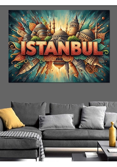 İstanbul İkonik Mimari Şehir Yazısı Dekoratif Kanvas - Mdf Ahşap Tablo