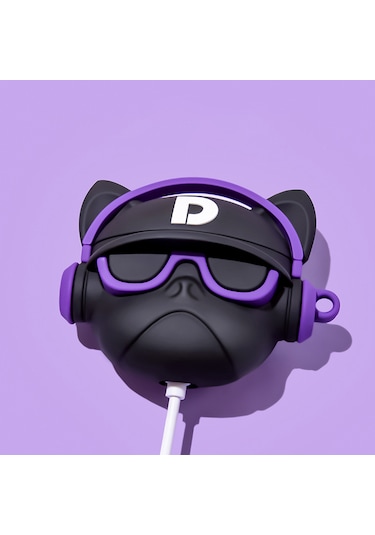 Bipower Apple Uyumlu AirPods 1-2. Nesil Kılıf Star Bulldog Mor