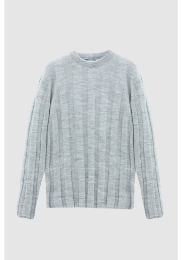 Twn Slim Fit Gri Rib Örgü Kazak 3ec063302441m 301