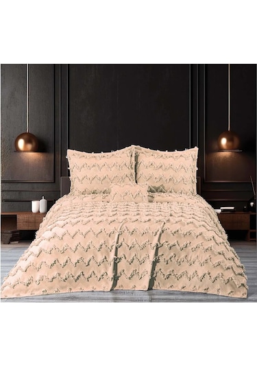 Athena 4 Parça Çift Kişilik Yatak Örtüsü Bej