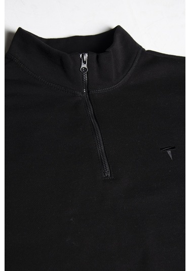 Erkek Siyah Rahat Kalıp Yarım Fermuarlı Bato Yaka Basic Sweatshirt 21k-5200179-2 - Siyah