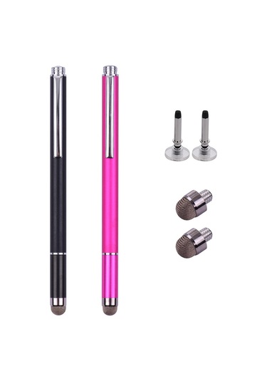 Singree Evrensel 2si 1 Arada Stylus Kalem Fiber Uçlu Disk Uçlu Hassas Dokunmatik Tüm Kapasitif Cihazlar Siyah Pembe 2li Paket